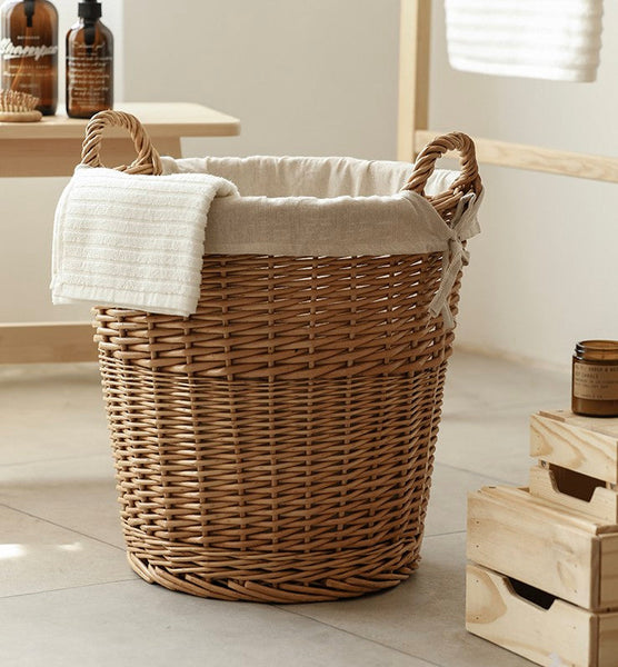 Large Food Storage Basket with Handle, Natural Hand-woven Wicker Storage Basket for Clothes, Willow Weaving Baskets for Clothes, Extra Large Kitchen Storage Baskets-Silvia Home Craft