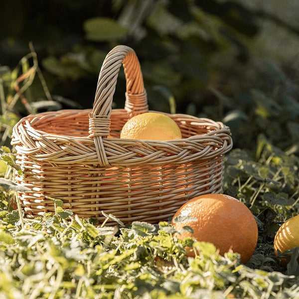 Small Kitchen Storage Baskets, Picnic Storage Basket with Handle, Hand-woven Wicker Storage Basket, Natural Fruit Basket, Willow Weaving Baskets for Vegetable-Silvia Home Craft