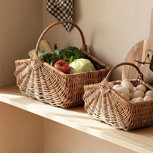 Large Picnic Food Basket with Handle, Natural Hand-woven Wicker Storage Basket, Lovely Willow Weaving Baskets for Vegetable, Natural Fruit Basket, Kitchen Storage Baskets-Silvia Home Craft