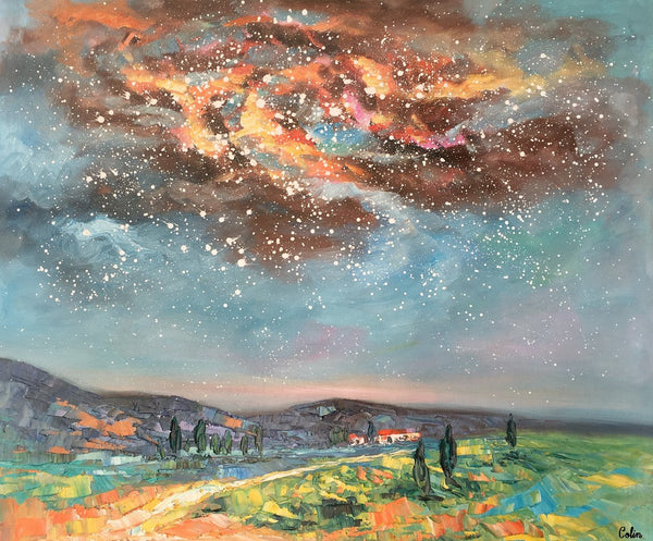 Landscape Oil Painting, Starry Night Sky Painting, Heavy Texture Painting, Custom Abstract Painting