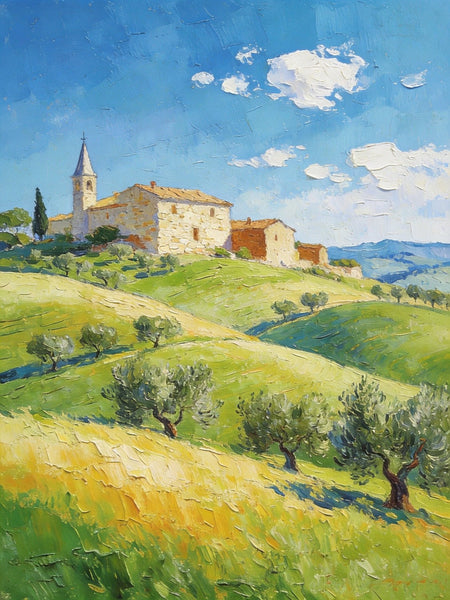 Rolling Hills of Tuscany, Original Landscape Artwork, Small Oil Paintings, Small Paintings On Canvas, Hand Painted Canvas Art, Heavy Texture Wall Art Paintings-Silvia Home Craft