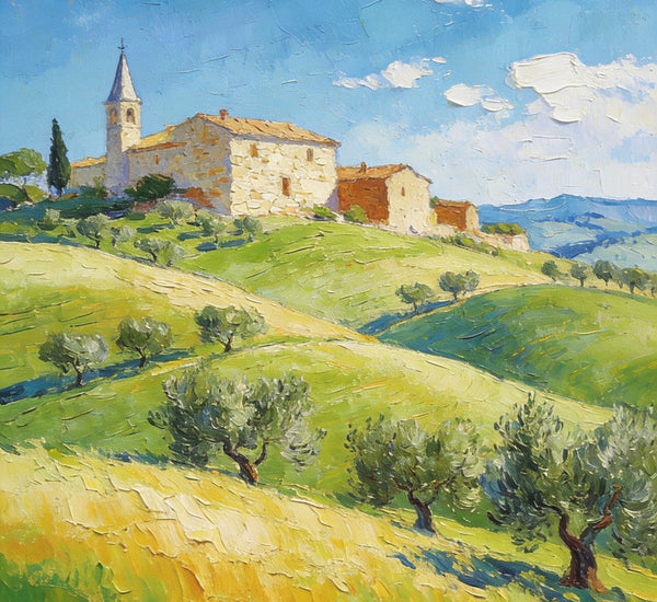 Rolling Hills of Tuscany, Original Landscape Artwork, Small Oil Paintings, Small Paintings On Canvas, Hand Painted Canvas Art, Heavy Texture Wall Art Paintings-Silvia Home Craft