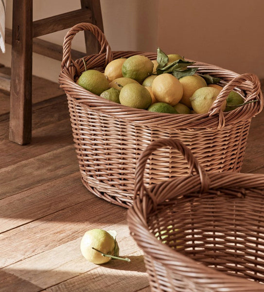 Willow Weaving Baskets for Vegetable, Natural Fruit Basket, Kitchen Storage Baskets, Large Picnic Food Basket with Handle, Natural Hand-woven Wicker Storage Basket-Silvia Home Craft