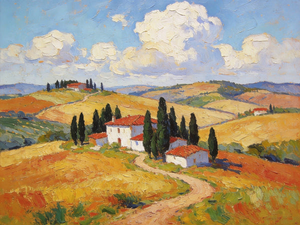 Landscape Paintings on Canvas, Charming Tuscan Countryside View, Original Oil Paintings for Living Room, Palette Knife Canvas Art, Small Landscape Paintings, Hand Painted Oil Paintings-Silvia Home Craft