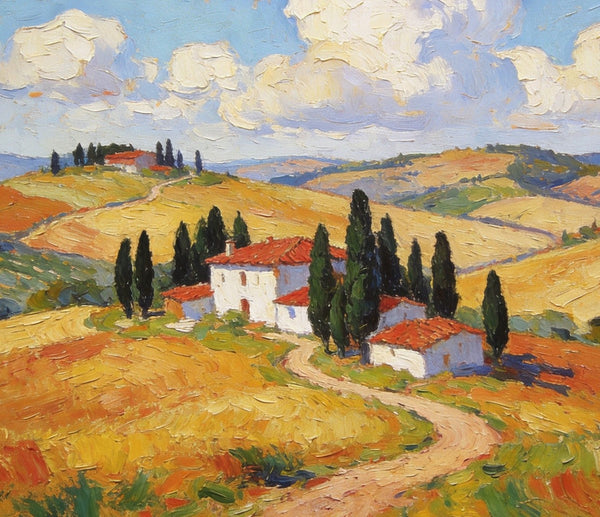 Landscape Paintings on Canvas, Charming Tuscan Countryside View, Original Oil Paintings for Living Room, Palette Knife Canvas Art, Small Landscape Paintings, Hand Painted Oil Paintings-Silvia Home Craft