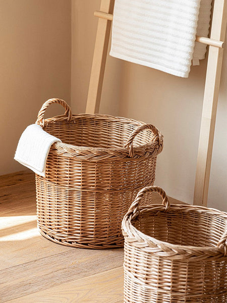 Round Storage Basket for Clothes, Natural Hand-woven Wicker Storage Basket for Clothes, Extra Large Kitchen Storage Baskets, Willow Weaving Baskets for Clothes-Silvia Home Craft