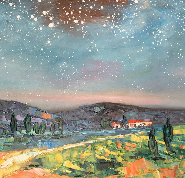 Landscape Oil Painting, Starry Night Sky Painting, Heavy Texture Painting, Custom Abstract Painting-Silvia Home Craft
