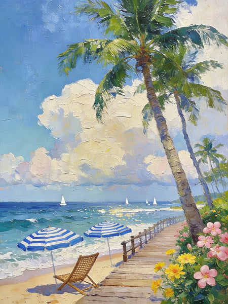 Original Landscape Art, Beach Paradise Found, Hand Painted Canvas Art, Buy Paintings Online, Heavy Texture Wall Art Paintings, Small Paintings On Canvas-Silvia Home Craft
