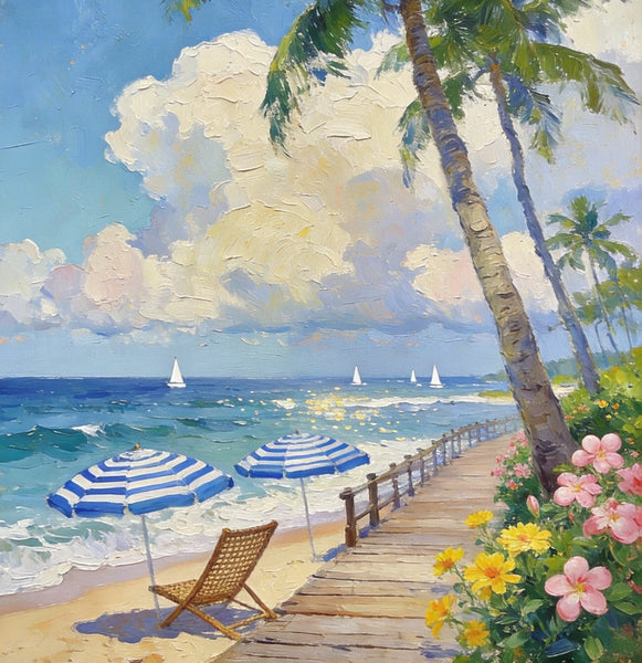 Original Landscape Art, Beach Paradise Found, Hand Painted Canvas Art, Buy Paintings Online, Heavy Texture Wall Art Paintings, Small Paintings On Canvas-Silvia Home Craft