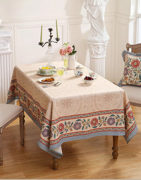 Modern Tablecloth, Flower Farmhouse Table Cover, Rectangle Tablecloth Ideas for Dining Table, Square Linen Tablecloth for Coffee Table-Silvia Home Craft