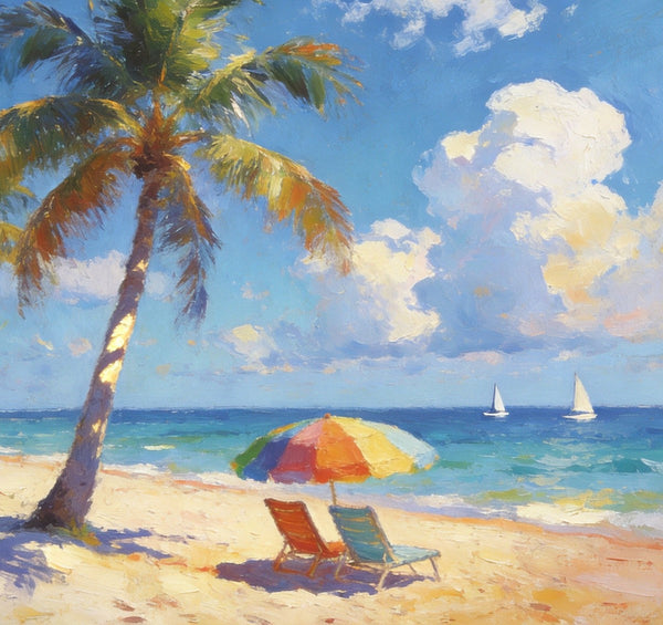Tropical Coastal Charm, Buy Painting Online, Seashore Beach Paintings, Small Oil Paintings, Original Landscape Paintings, Hand Painted Canvas Art, Heavy Texture Artwork-Silvia Home Craft