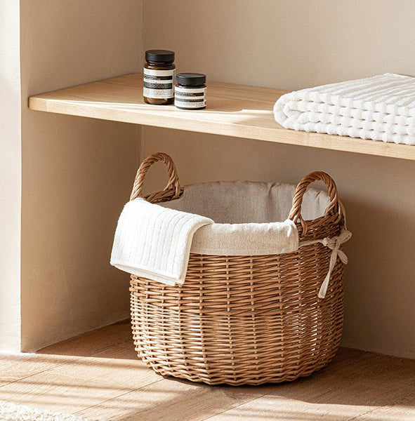 Large Round Storage Basket for Clothes, Natural Hand-woven Wicker Storage Basket for Clothes, Willow Weaving Baskets for Clothes, Extra Large Kitchen Storage Baskets-Silvia Home Craft
