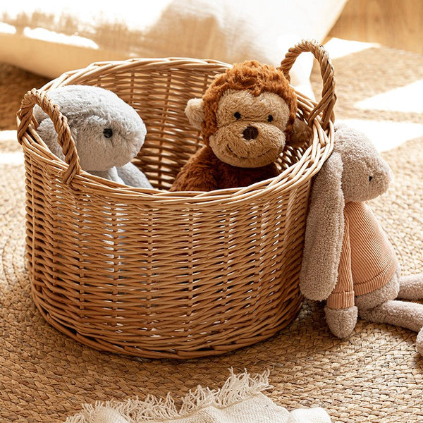 Small Picnic Fruit Basket with Handle, Kitchen Storage Baskets, Natural Hand-woven Wicker Round Storage Basket, Small Willow Weaving Baskets for Vegetable, Natural Fruit Storage Basket-Silvia Home Craft