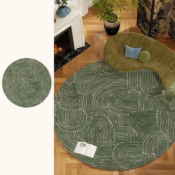 Green Contemporary Modern Rugs, Geometric Round Rugs for Dining Room, Mid Century Round Modern Rugs under Chairs, Bedroom Abstract Modern Area Rugs-Silvia Home Craft