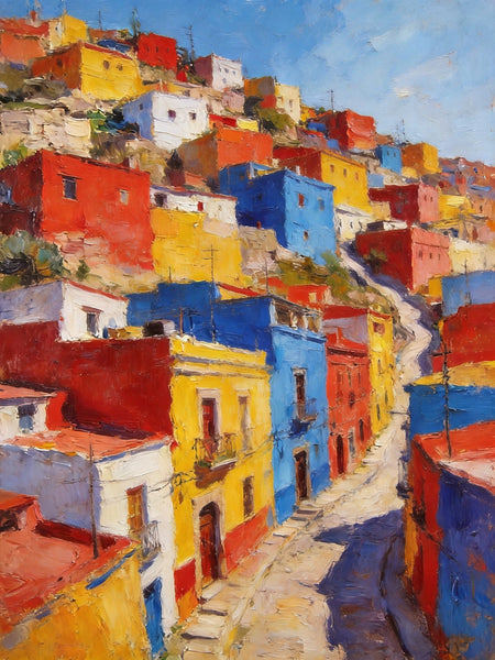 Guanajuato's Luminous Color Town, Original Wall Art Paintings, Hand Painted Canvas Wall Art, Heavy Texture Artwork, Small Oil Paintings-Silvia Home Craft