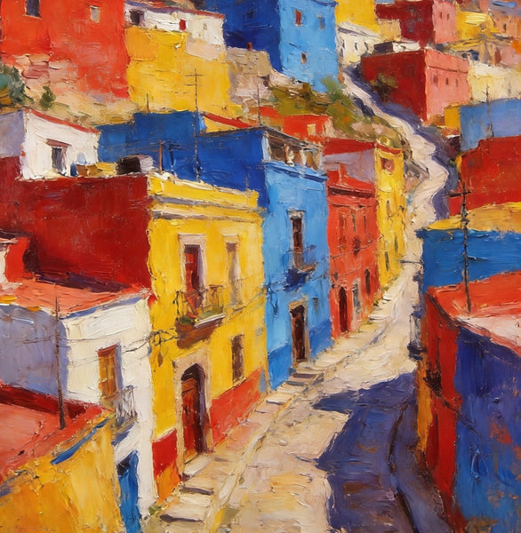 Guanajuato's Luminous Color Town, Original Wall Art Paintings, Hand Painted Canvas Wall Art, Heavy Texture Artwork, Small Oil Paintings-Silvia Home Craft