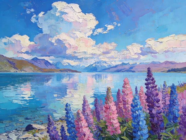 Lake Serenity in New Zealand's South, Original Oil Paintings, Palette Knife Oil Paintings, Small Landscape Paintings on Canvas, Original Landscape Paintings, Hand Painted Canvas Art-Silvia Home Craft