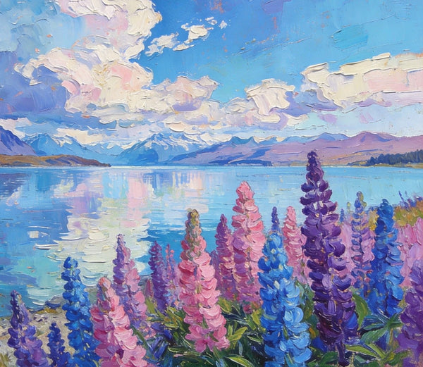 Lake Serenity in New Zealand's South, Original Oil Paintings, Palette Knife Oil Paintings, Small Landscape Paintings on Canvas, Original Landscape Paintings, Hand Painted Canvas Art-Silvia Home Craft