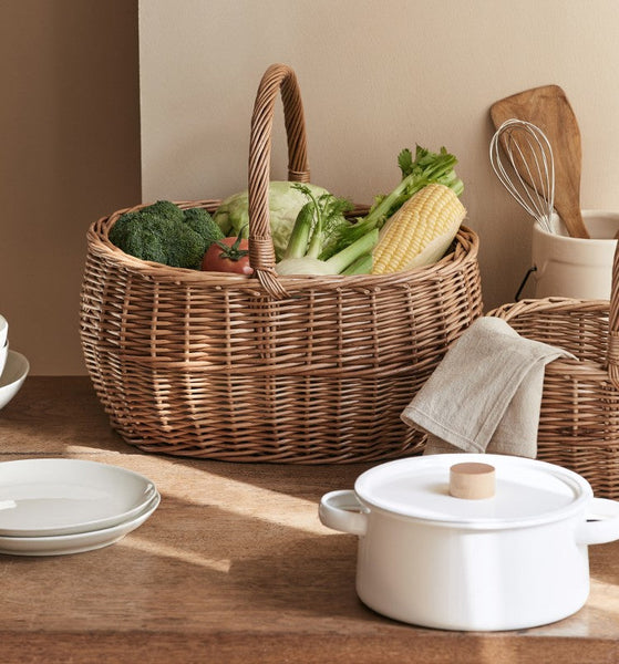 Large Picnic Food Basket with Handle, Natural Hand-woven Wicker Storage Basket, Willow Weaving Baskets for Vegetable, Natural Fruit Basket, Kitchen Storage Baskets-Silvia Home Craft