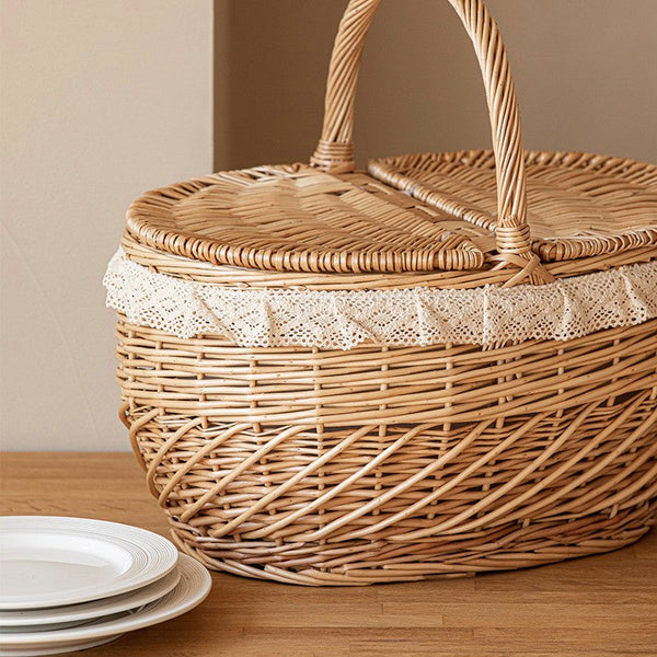 Extra Large Kitchen Storage Baskets, Picnic Storage Basket with Handle, Natural Hand-woven Wicker Storage Basket, Lovely Willow Weaving Baskets for Vegetable, Natural Fruit Storage Baskets-Silvia Home Craft