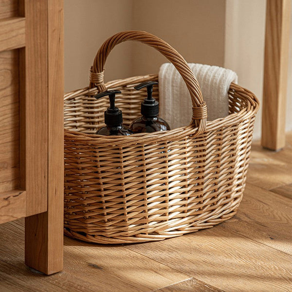 Small Picnic Storage Basket with Handle, Hand-woven Wicker Storage Basket, Willow Weaving Baskets for Vegetable, Natural Fruit Basket, Kitchen Storage Baskets-Silvia Home Craft