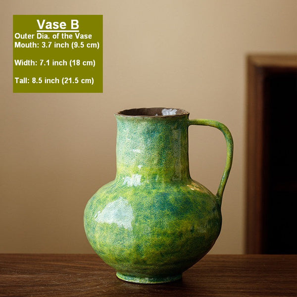 Centerpiece on Dining Table, Modern Pottery Flower Vases, Handmade Water Holding Flower Vases, Pottery Bud Vases, Large Green Flower Vases on Table-Silvia Home Craft