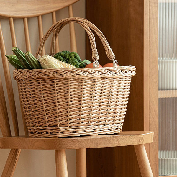 Kitchen Storage Baskets, Small Picnic Food Basket with Handle, Natural Hand-woven Wicker Storage Basket, Willow Weaving Baskets for Vegetable, Natural Fruit Basket-Silvia Home Craft