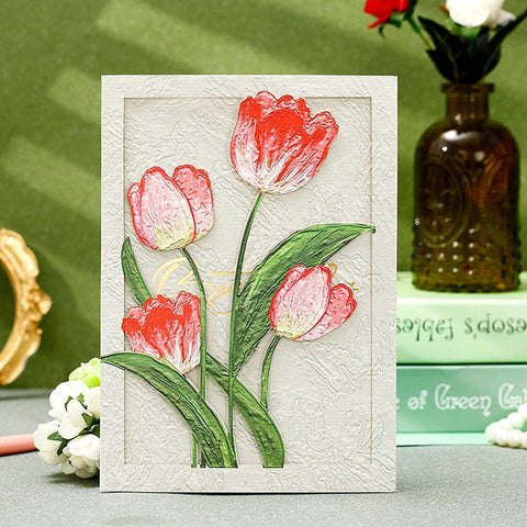 Creative Birthday Greeting Card, Tulip Flower Greeting Cards, Beautiful Greeting Cards to Friends, Original Handmade Greeting Cards-Silvia Home Craft