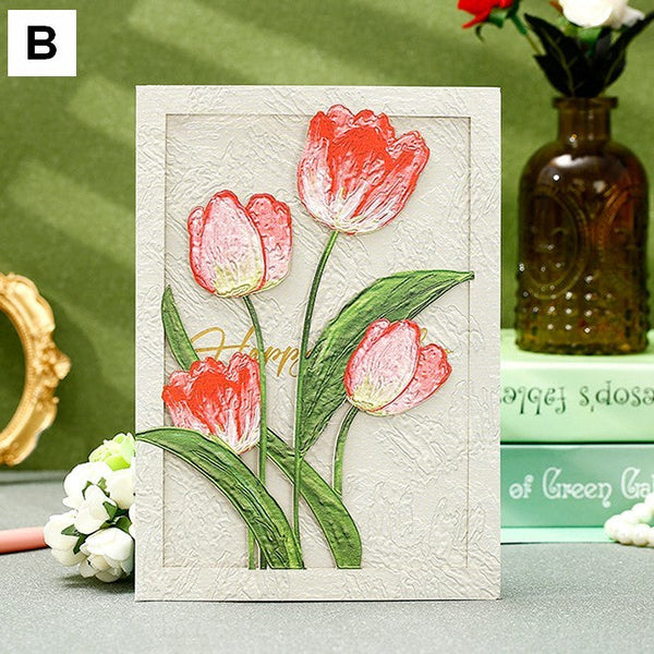 Creative Birthday Greeting Card, Tulip Flower Greeting Cards, Beautiful Greeting Cards to Friends, Original Handmade Greeting Cards-Silvia Home Craft