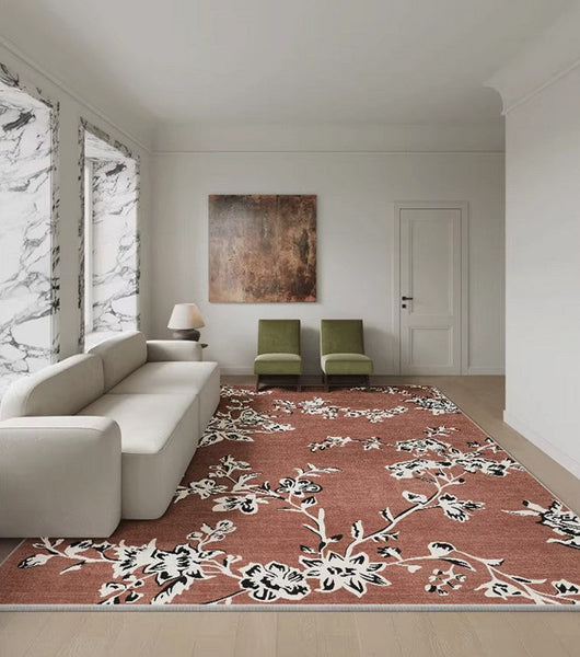 Abstract Contemporary Rugs Next to Bed, Flower Pattern Contemporary Modern Rugs, Modern Rugs for Living Room, Modern Rugs for Dining Room-Silvia Home Craft