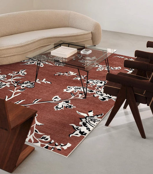 Abstract Contemporary Rugs Next to Bed, Flower Pattern Contemporary Modern Rugs, Modern Rugs for Living Room, Modern Rugs for Dining Room-Silvia Home Craft