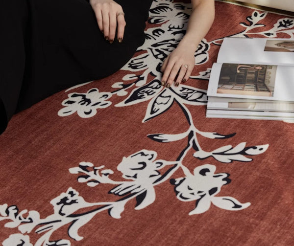 Abstract Contemporary Rugs Next to Bed, Flower Pattern Contemporary Modern Rugs, Modern Rugs for Living Room, Modern Rugs for Dining Room-Silvia Home Craft