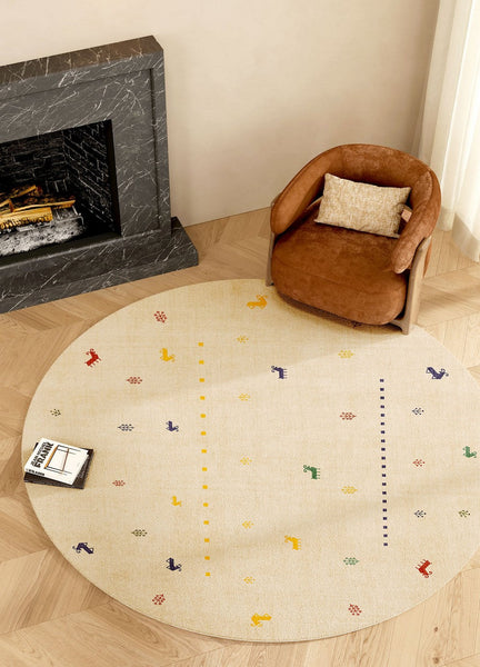 Geometric Modern Rug Ideas for Living Room, Circular Modern Rugs for Bathroom, Modern Rugs for Children's Room, Abstract Contemporary Round Rugs for Dining Room-Silvia Home Craft