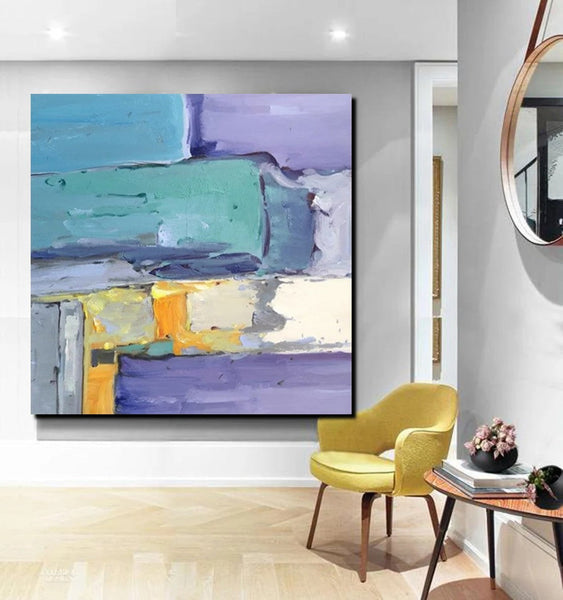 Canvas Painting for Living Room, Simple Modern Paintings, Blue Abstract Modern Paintings, Acrylic Painting on Canvas, Hand Painted Canvas Art-Silvia Home Craft