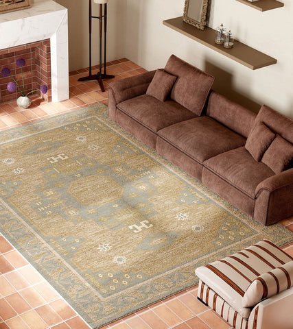 Vintage Soft Turkish Rug for Living Room, Large Modern Rugs under Dining Room Table, Contemporary Abstract Rugs Next to Bed, Geometric Modern Carpets for Office-Silvia Home Craft