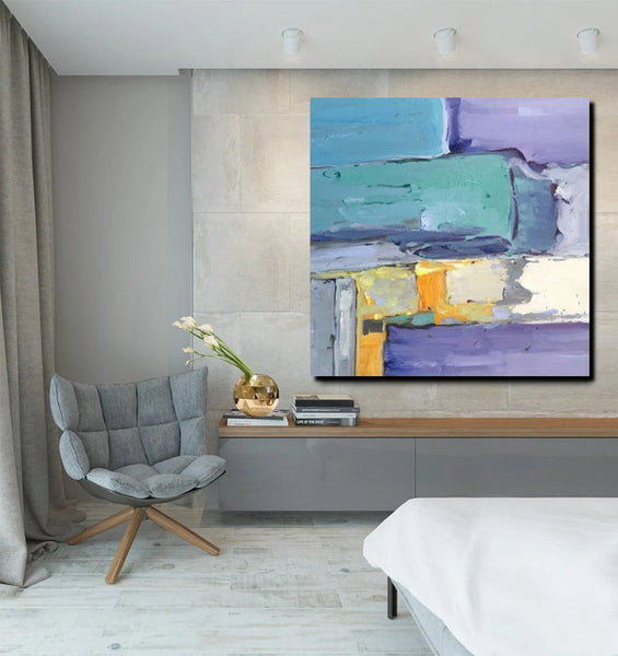 Canvas Painting for Living Room, Simple Modern Paintings, Blue Abstract Modern Paintings, Acrylic Painting on Canvas, Hand Painted Canvas Art-Silvia Home Craft