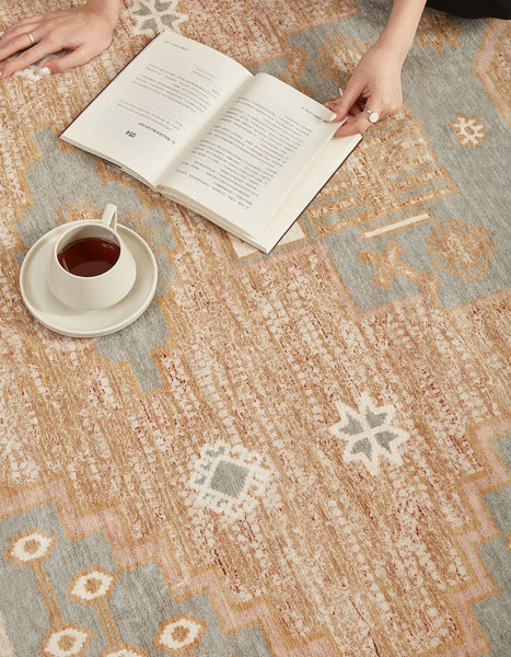 Vintage Soft Turkish Rug for Living Room, Large Modern Rugs under Dining Room Table, Contemporary Abstract Rugs Next to Bed, Geometric Modern Carpets for Office-Silvia Home Craft