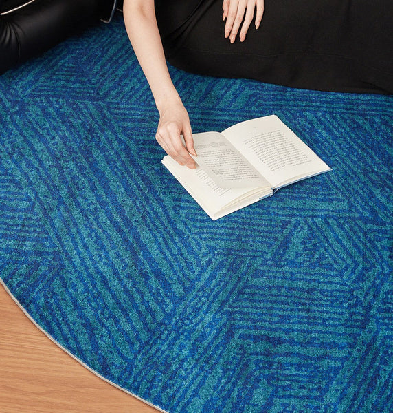 Geometric Round Rugs for Dining Room, Blue Contemporary Modern Rugs, Mid Century Round Modern Rugs under Chairs, Bedroom Abstract Modern Area Rugs-Silvia Home Craft