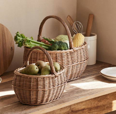 Large Picnic Food Basket with Handle, Natural Hand-woven Wicker Storage Basket, Willow Weaving Baskets for Vegetable, Natural Fruit Basket, Kitchen Storage Baskets-Silvia Home Craft