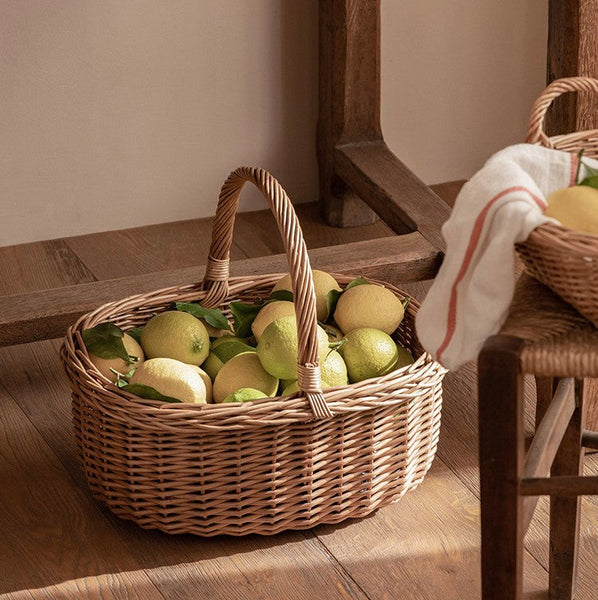 Lovely Willow Weaving Baskets for Vegetable, Large Picnic Food Basket with Handle, Natural Hand-woven Wicker Storage Basket, Natural Fruit Basket, Kitchen Storage Baskets-Silvia Home Craft