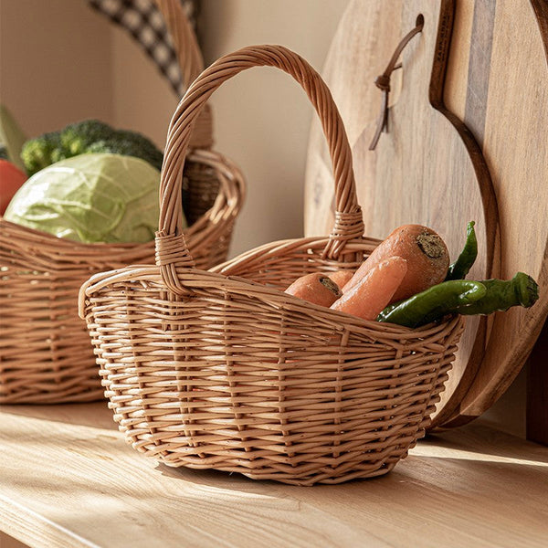 Natural Hand-woven Wicker Storage Basket, Large Picnic Food Basket with Handle, Lovely Willow Weaving Baskets for Vegetable, Natural Fruit Basket, Kitchen Storage Baskets-Silvia Home Craft