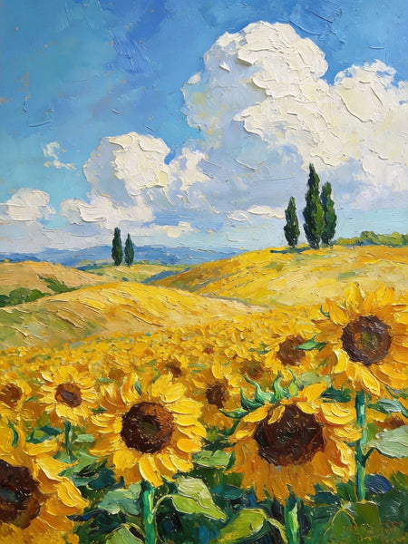Dreamy Provence Sunflower Scenery, Original Landscape Artwork, Small Oil Paintings, Small Paintings for Dining Room, Hand Painted Wall Art Paintings, Heavy Texture Canvas Art-Silvia Home Craft