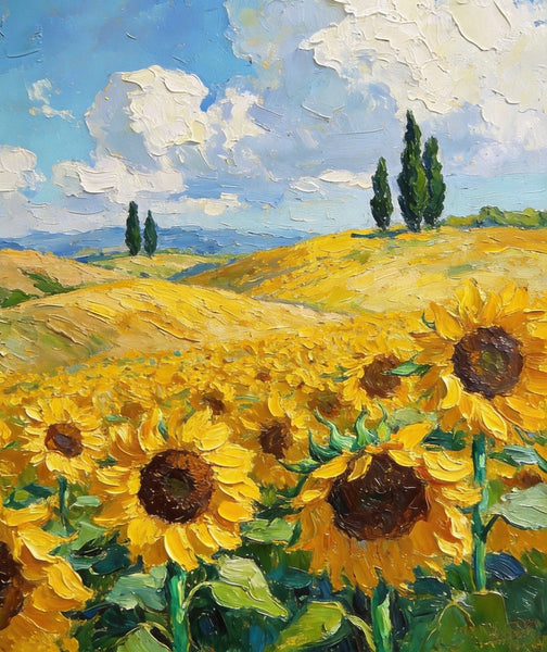 Dreamy Provence Sunflower Scenery, Original Landscape Artwork, Small Oil Paintings, Small Paintings for Dining Room, Hand Painted Wall Art Paintings, Heavy Texture Canvas Art-Silvia Home Craft