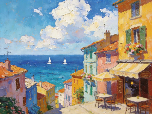 Landscape Canvas Paintings, Beach Town Tranquil Scenery, Hand Painted Canvas Art, Small Oil Paintings, Small Wall Art Paintings, Original Canvas Paintings-Silvia Home Craft
