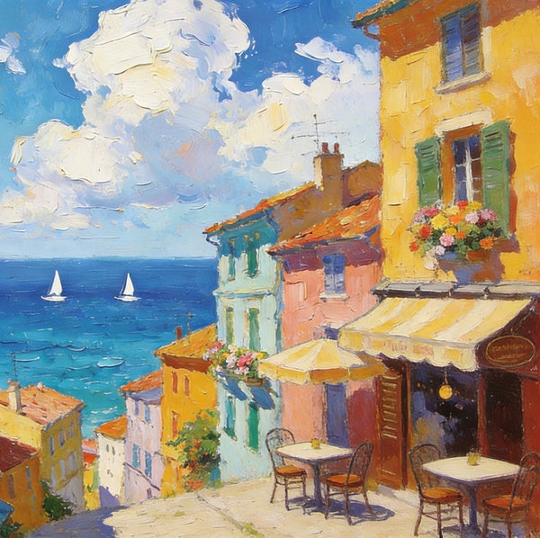 Landscape Canvas Paintings, Beach Town Tranquil Scenery, Hand Painted Canvas Art, Small Oil Paintings, Small Wall Art Paintings, Original Canvas Paintings-Silvia Home Craft