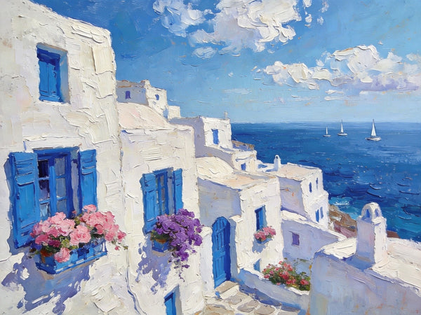 Original Oil Paintings, Azure Waves and White Washes, Aegean Blue Sea, Small Landscape Paintings on Canvas, Palette Knife Oil Paintings, Landscape Canvas Paintings, Hand Painted Canvas Art-Silvia Home Craft