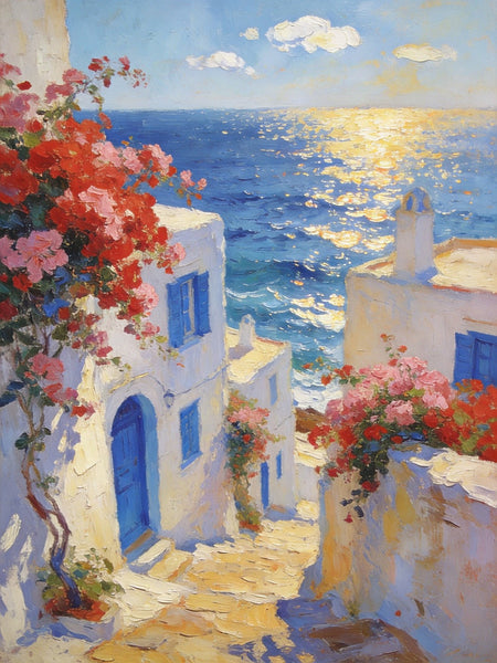 Original Wall Art Paintings, Aegean Serenity, Seashore Paintings, Heavy Texture Artwork, Canvas Paintings for Living Room, Small Oil Paintings, Hand Painted Canvas Wall Art-Silvia Home Craft