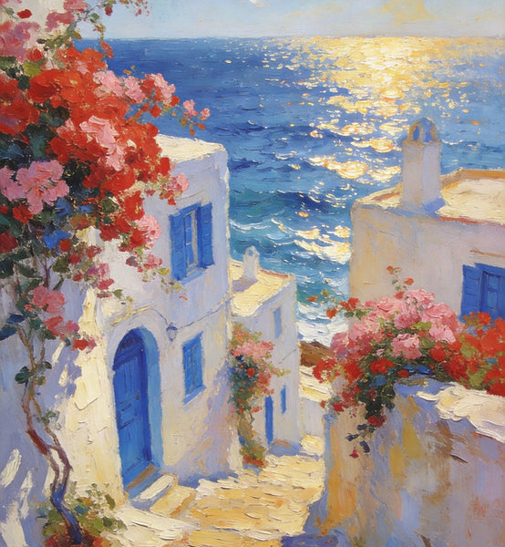 Original Wall Art Paintings, Aegean Serenity, Seashore Paintings, Heavy Texture Artwork, Canvas Paintings for Living Room, Small Oil Paintings, Hand Painted Canvas Wall Art-Silvia Home Craft