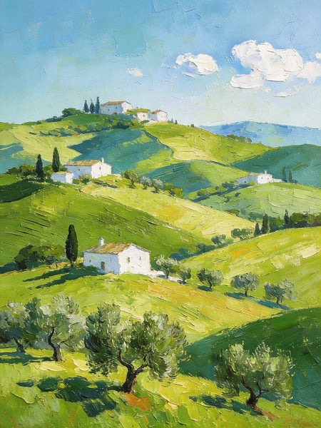 The Tuscan Spring Hills, Small Canvas Paintings, Oil Paintings On Canvas, Original Landscape Wall Art, Hand Painted Canvas Art, Heavy Texture Artwork-Silvia Home Craft