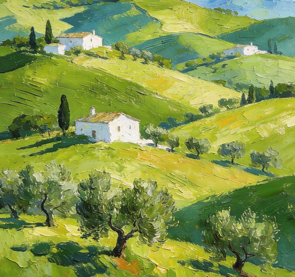 The Tuscan Spring Hills, Small Canvas Paintings, Oil Paintings On Canvas, Original Landscape Wall Art, Hand Painted Canvas Art, Heavy Texture Artwork-Silvia Home Craft